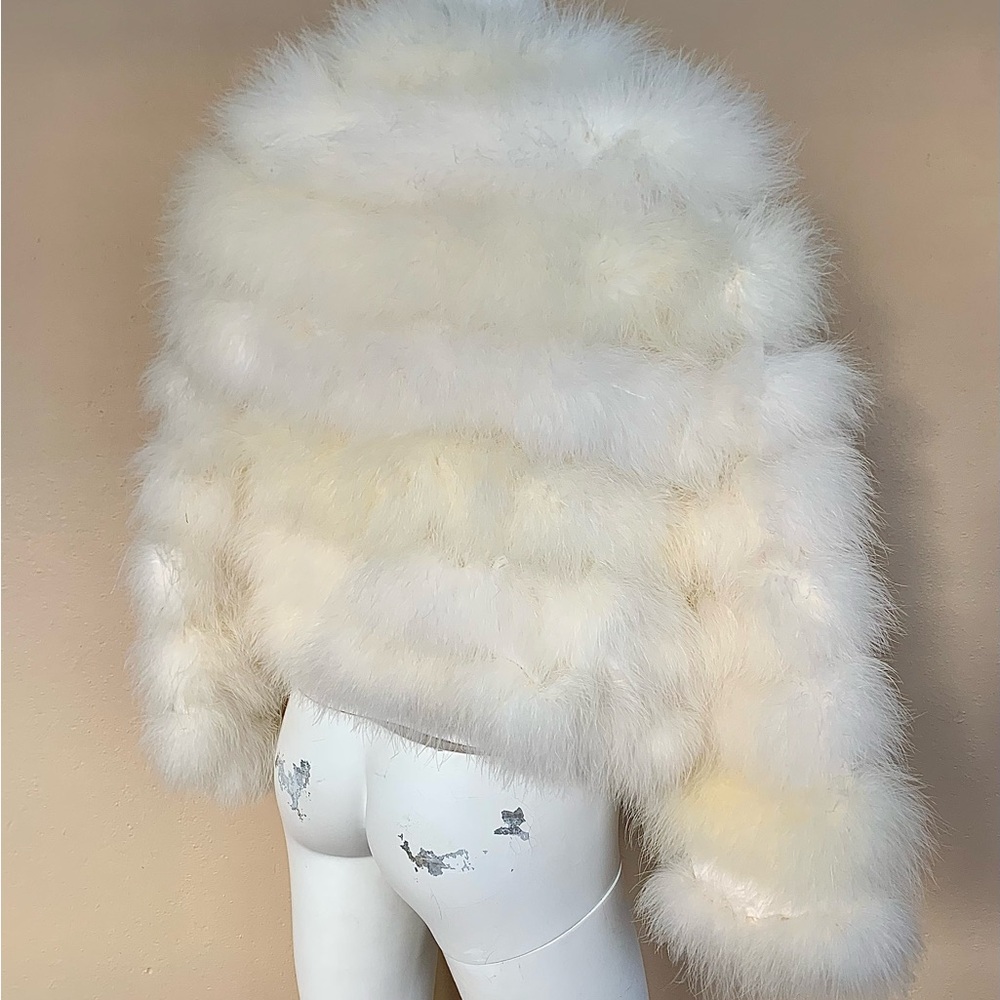 Vintage 70's Marabou Feather Cropped Jacket | Lilli Diamond Ostrich Feather Coat - Picture 9 of 10